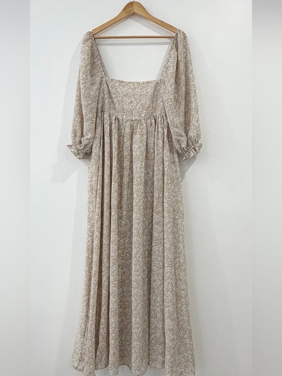 Storia Dresses & Skirts - Storia Juliet Tan Floral Babydoll Maxi Dress Size Large Coquette